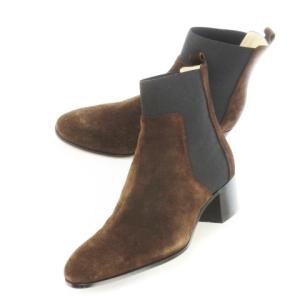 サイドゴアブーツ ショートブーツ ローヒール スエード レザー 革 36.5 23.5cm 茶 ブラウン