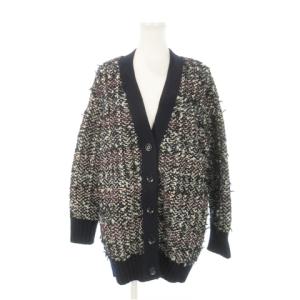 ツイード ニット カーディガン Vネック 長袖 ウール ミックスカラー 38 M 紺 ネイビー /AH8