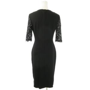 DIANE von FURSTENBERG STUDIO 切替ワンピース ひざ丈 Vネック 五分袖 レース ストレッチ 透け感 2 M 黒 ブラック