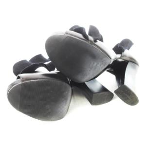 EMPORIO ARMANI サンダル パンプス ハイヒール チャンキーヒール レザー 本革 フリル フェルト 切替 38 24.5cm