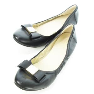 バレエシューズ フラット レザー 革 リボン ロゴ 大きいサイズ 8.5 25.5cm 黒 ブラック /CK18