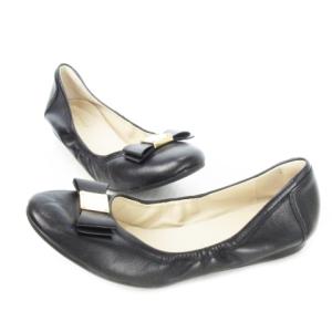 Cole Haan ブラックバレエシューズ バレエシューズ フラット レザー 革 リボン ロゴ 大きいサイズ
