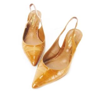 Pelle Anguilla Lux スリングバックパンプス ローヒール ポインテッドトゥ レザー 革