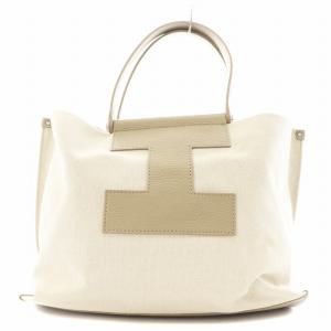 IACUCCI ハンドバッグ レザー キャンバス ベージュ