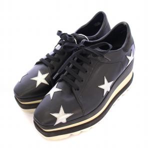 STELLA McCARTNEY エリス ローカットスニーカー シューズ 厚底 フェイクレザー 星 切替 38 黒 ブラック シルバーカラー