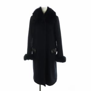 17AW ロングコート フォックスファー 長袖 総裏地 アルパカ混 シングル ビジュー 比翼ボタン 36