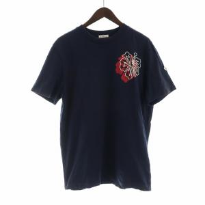 23SS Tシャツ カットソー フラワー ロゴ 半袖 プリント クルーネック M 紺 ネイビー GY19