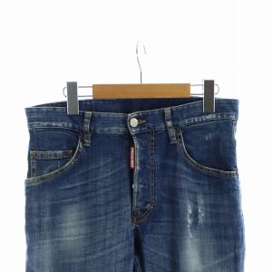 DSQUARED2 2020年製 デニムパンツ ジーンズ ボタンフライ ダメージ加工 ロゴ 42 青 ブルー GY19 /MQ