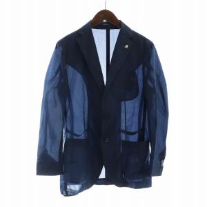 SAHARA テーラード ジャケット シアサッカー 薄手 シングル ブートニエール ピンバッジ 42 紺