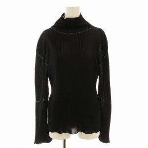 カットソー 長袖 ボックスプリーツ ボトルネック 黒 ブラック M155KJ001 /EE MT