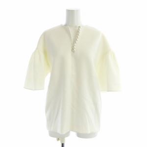 YOKO CHAN YOKOCHAN カットソー Vネック フェイクパール 36 ホワイト アイボリー