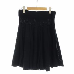 ニットスカート ミドル フレア ロゴ M 黒 ブラック GY19 /MQ