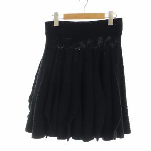 VALENTINO ニットスカート ミドル フレア ロゴ M 黒 ブラック GY19 /MQ