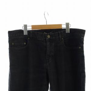 SAINT LAURENT PARIS ニークラッシュ デニムパンツ ジップフライ ロゴ クラッシュ加工 ダメージ加工 33 黒 ブラック グレー