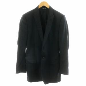 テーラードジャケット ストライプ ウール 総裏地 本切羽 ピークドラペル センターベント 48 黒 ブラック