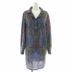 イタリア製 プルオーバー シャツワンピース 長袖 ロング ウール シルク混 ペイズリー 総柄 38 S