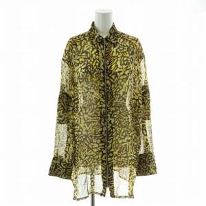 ジップアップ シャツ ブラウス 長袖 シアー シースルー シルク 34 XS 黄色 イエロー 茶 ブラウン
