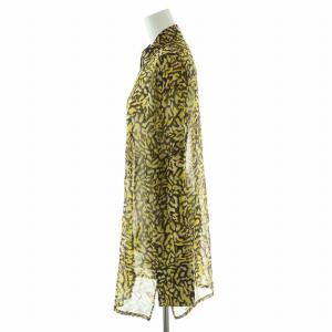 GIVENCHY ジップアップ シャツ ブラウス 長袖 シアー シースルー シルク 34 XS 黄色 イエロー 茶 ブラウン
