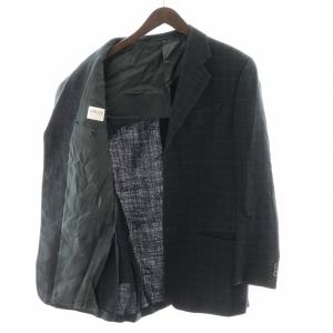 ARMANI COLLEZIONI テーラードジャケット シングル ブレザー 背抜き ノーベント 3B チェック シルク混 リネン混 48R