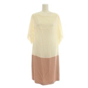 ワンピース ノーカラー ひざ丈 半袖 スリット バイカラー 42 XL 白 ホワイト ピンク PN /KW