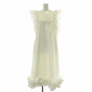 ワンピース ノースリーブ ロング Vネック フリル 白 ホワイト PN /MW GY20