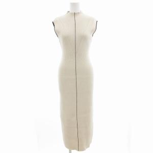 美品 ラインリブニットワンピース ノースリーブ ロング リネン混 F ベージュ FWNO222002 /GV