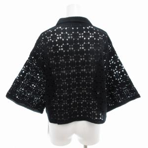 FRAY I.D タグ付き クロッシェライクポロニット カットソー メッシュ 半袖 リネン混 F 黒 ブラック FWNT232065