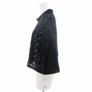 FRAY I.D タグ付き クロッシェライクポロニット カットソー メッシュ 半袖 リネン混 F 黒 ブラック FWNT232065