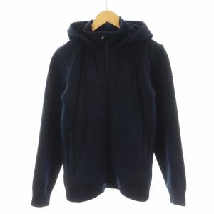 Padded Jacket 中綿 ジャケット パーカー フーディ フード ミラノニット 切替 M 紺 ネイビー