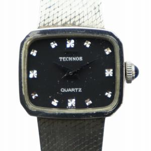 腕時計 ウォッチ クォーツ 黒文字盤 ロゴ スクエア ラインストーン シルバー色 1708010 GY04