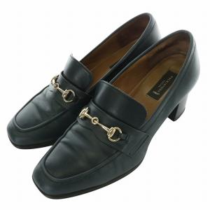 パンプス ビットローファー ヒール レザー 23cm 紺 ネイビー /MW GY04