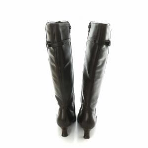 himiko ロングブーツ レザー チャンキーヒール ラウンドトゥ ロゴ 25.5cm 茶 ブラウン GY04 /MQ