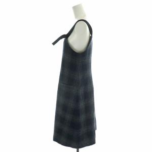 mademoiselle NON NON 近年モデル ワンピース ロング ウール チェック柄 総裏地 38 M 青 ブルー 黒 ブラック 灰 グレー