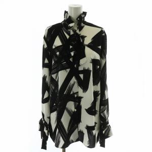 NARA CAMICIE シャツ ブラウス 長袖 総柄 タグ付き 2 黒 ブラック 白 ホワイト /MW GY18