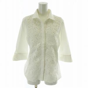 シャツ ブラウス 五分袖 レース 葉っぱ柄 比翼ボタン タグ付き 3 白 ホワイト /MW GY18