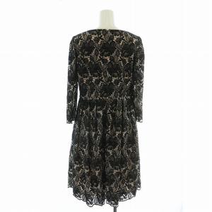 COTOO ワンピース ひざ丈 長袖 ビーズ レース 花柄 総柄 タグ付き 40 黒 ブラック ベージュ /MW GY18