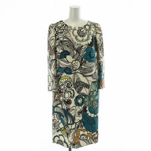 ワンピース ロング 長袖 花柄 総柄 タグ付き 40 M 白 ホワイト 黒 ブラック マルチカラー /MW