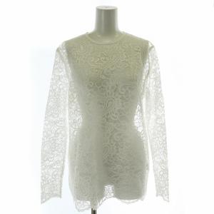 ブラウス カットソー 長袖 レース 花柄 総柄 F 白 ホワイト /MW GY18