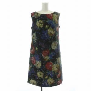 ワンピース ひざ丈 ノースリーブ 花柄 総柄 タグ付き 40 M 紺 ネイビー マルチカラー /MW GY18
