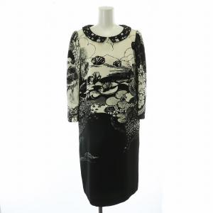 ワンピース ロング 長袖 ラインストーン 総柄 タグ付き 40 M 黒 ブラック 白 ホワイト /MW