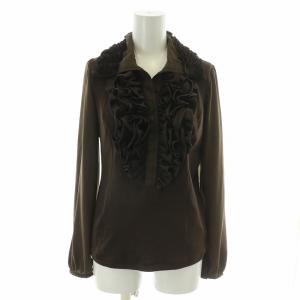 カットソー ブラウス 長袖 プルオーバー フリル 40 茶 ブラウン /MW GY18