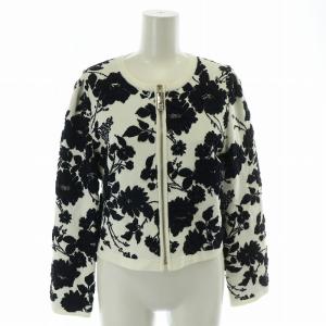 ニット ジップカーディガン 長袖 花柄 総柄 タグ付き 40 白 ホワイト 紺 ネイビー /MW GY18