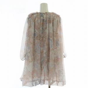 COTOO ブラウス カットソー 五分袖 フリル シアー シースルー 花柄 総柄 タグ付き 38 ピンク マルチカラー