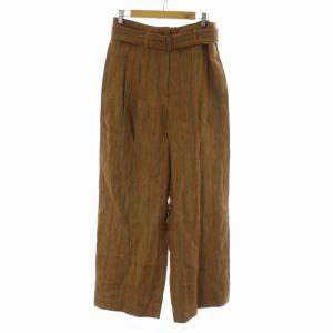 パンツ スラックス センタープレス リネン ベルト ストライプ タグ付き 2 茶 ブラウン /MW GY18