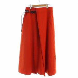 ロングスカート タグ付き フレア ベルト ジップフライ 2 赤 レッド オレンジ GY18 /MQ