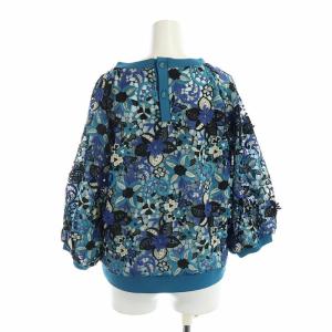 CHRIS CELIN カットソー 長袖 刺繍 レース 花柄 クルーネック 42 XL 青 ブルー GY18 /MQ