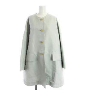 ノーカラーコート タグ付き 長袖 ミドル 総裏地 シングル ロゴ クルーネック 2 水色 グレー GY18