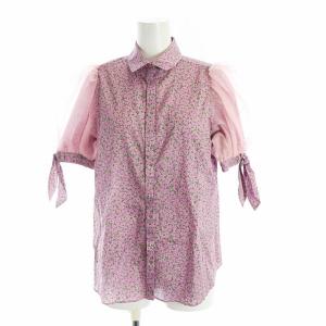 Adonisis セットアップ タグ付き 上下 ブラウス 半袖 ロングスカート レース フレア 総柄 F 38 M 紫 GY18