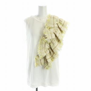 カットソー ノースリーブ フリル ツイード F 白 ホワイト 黄 イエロー GY18 /MQ