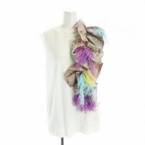 カットソー ノースリーブ 切替 レース フリル F 白 ホワイト マルチカラー GY18 /MQ